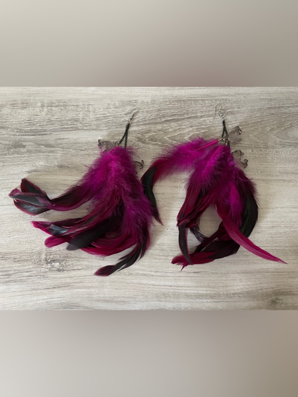 Hot Pink Feather Earrings with Dolphin Charms